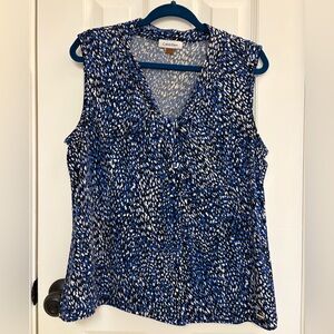 Calvin Klein Women's Top in Blue and White Print Size XL